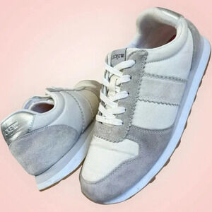 J. Crew Suede Fabric Lace Up Striped Low Top City Sneakers Size 9 Gray Cream